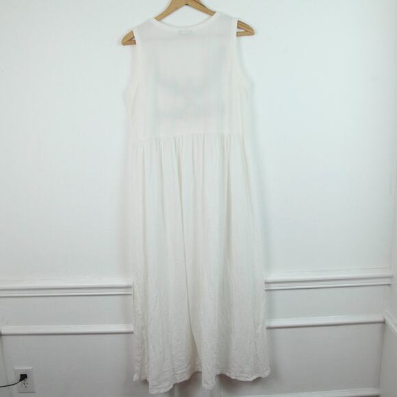 Hand Embroidered Medium Dress Midi Huipil Boho Peasant White Cotton Beach Resort - Picture 11 of 11